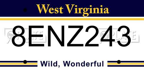 8ENZ243 West Virginia License Plate