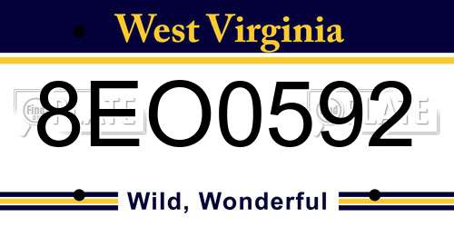 8EO0592 West Virginia License Plate