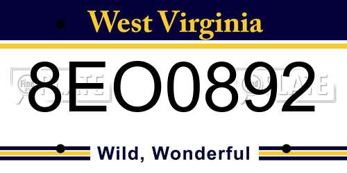8EO0892 West Virginia License Plate