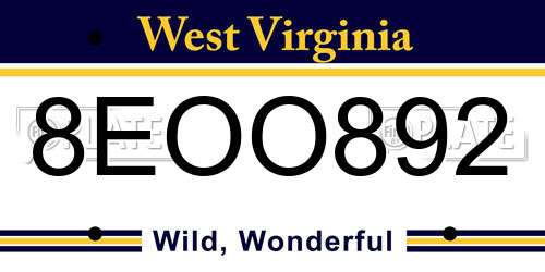 8EOO892 West Virginia License Plate