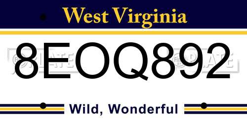 8EOQ892 West Virginia License Plate