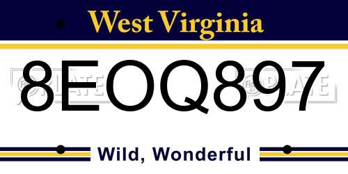 8EOQ897 West Virginia License Plate