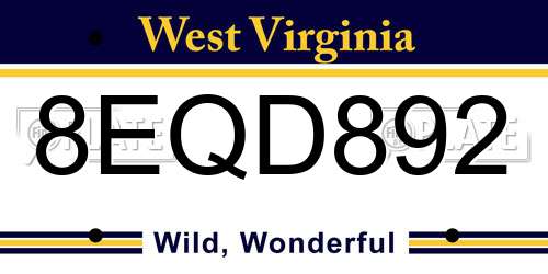 8EQD892 West Virginia License Plate