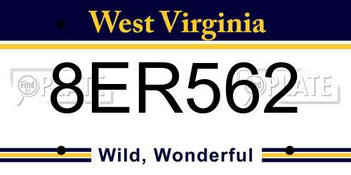 8ER562 West Virginia License Plate