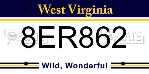 8ER862 West Virginia License Plate