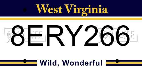 8ERY266 West Virginia License Plate