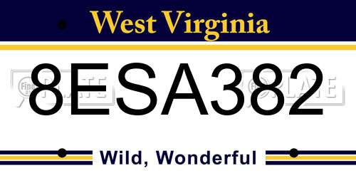 8ESA382 West Virginia License Plate