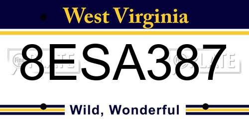 8ESA387 West Virginia License Plate