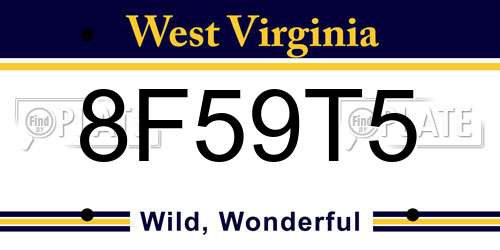 8F59T5 West Virginia License Plate