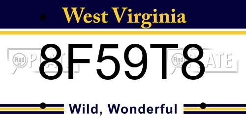 8F59T8 West Virginia License Plate