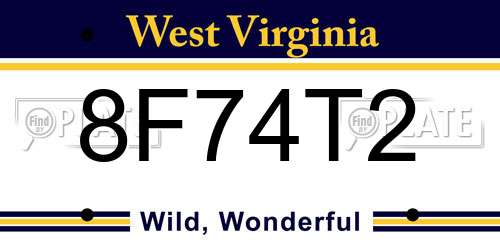 8F74T2 West Virginia License Plate