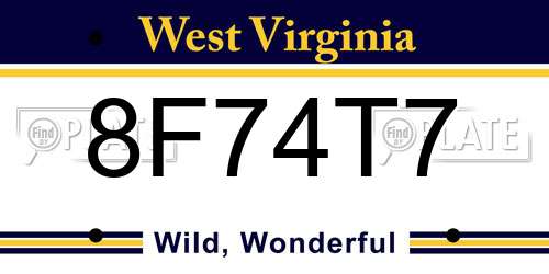 8F74T7 West Virginia License Plate