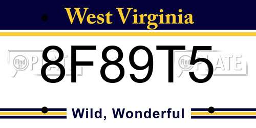 8F89T5 West Virginia License Plate