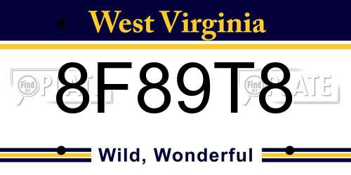 8F89T8 West Virginia License Plate