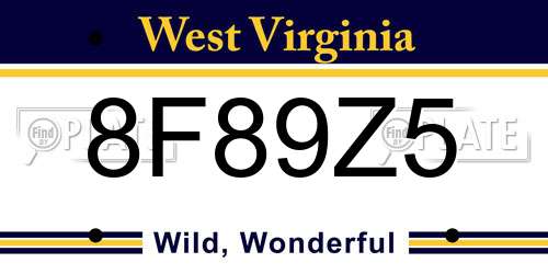 8F89Z5 West Virginia License Plate