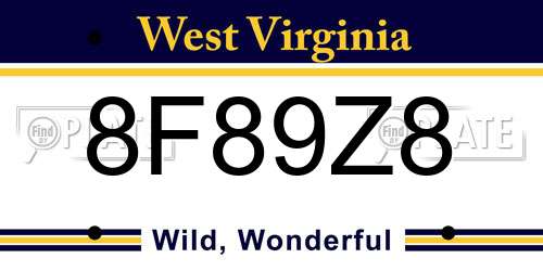 8F89Z8 West Virginia License Plate