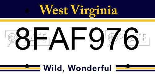 8FAF976 West Virginia License Plate