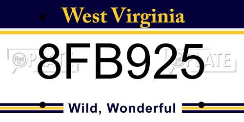 8FB925 West Virginia License Plate
