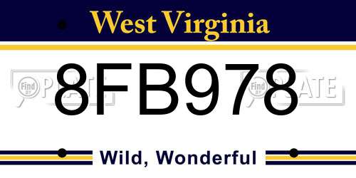 8FB978 West Virginia License Plate