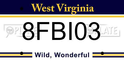8FBI03 West Virginia License Plate