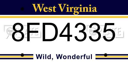 8FD4335 West Virginia License Plate