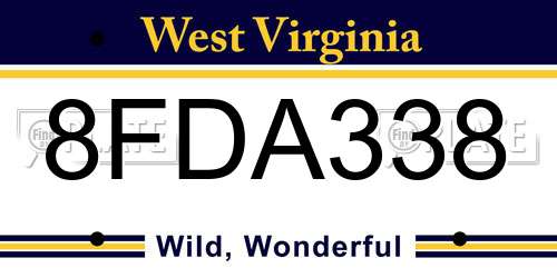 8FDA338 West Virginia License Plate