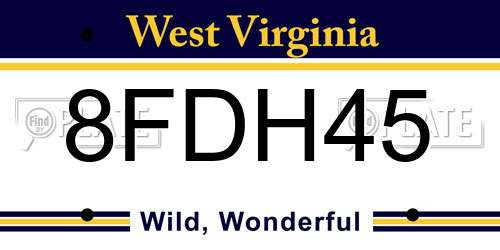 8FDH45 West Virginia License Plate