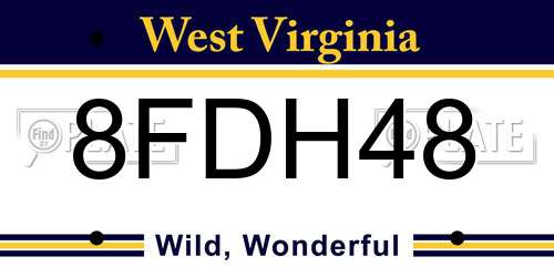 8FDH48 West Virginia License Plate