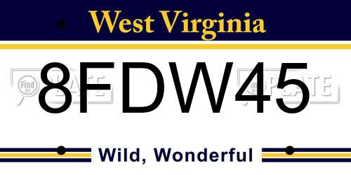 8FDW45 West Virginia License Plate