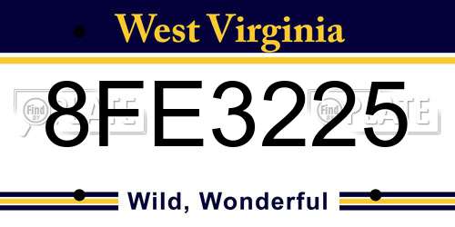 8FE3225 West Virginia License Plate