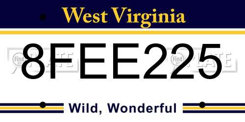 8FEE225 West Virginia License Plate