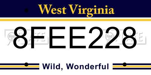 8FEE228 West Virginia License Plate