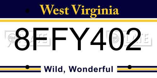 8FFY402 West Virginia License Plate