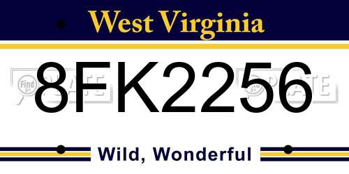8FK2256 West Virginia License Plate