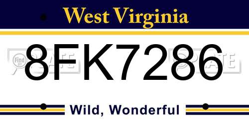 8FK7286 West Virginia License Plate