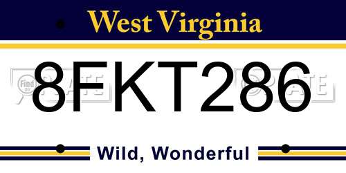 8FKT286 West Virginia License Plate