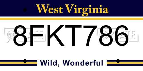 8FKT786 West Virginia License Plate