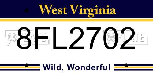 8FL2702 West Virginia License Plate