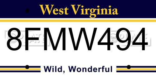 8FMW494 West Virginia License Plate