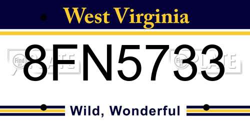 8FN5733 West Virginia License Plate