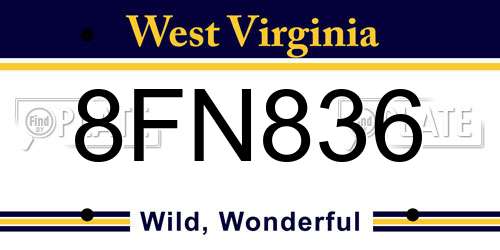8FN836 West Virginia License Plate