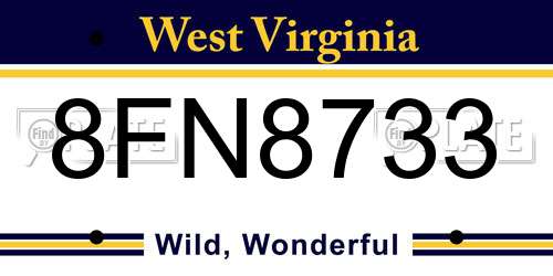 8FN8733 West Virginia License Plate