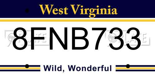 8FNB733 West Virginia License Plate
