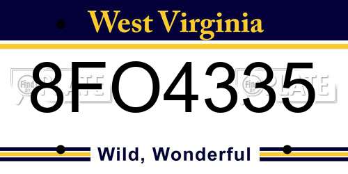 8FO4335 West Virginia License Plate