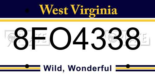 8FO4338 West Virginia License Plate