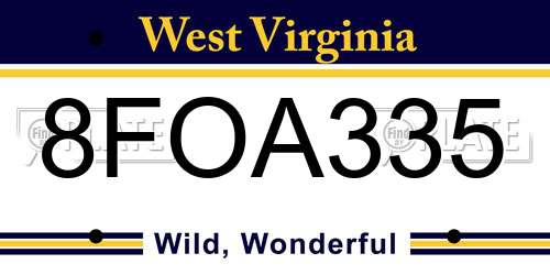 8FOA335 West Virginia License Plate