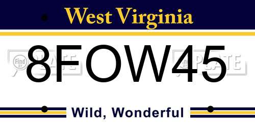 8FOW45 West Virginia License Plate