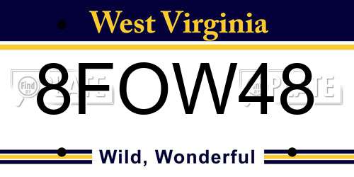 8FOW48 West Virginia License Plate