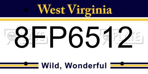 8FP6512 West Virginia License Plate