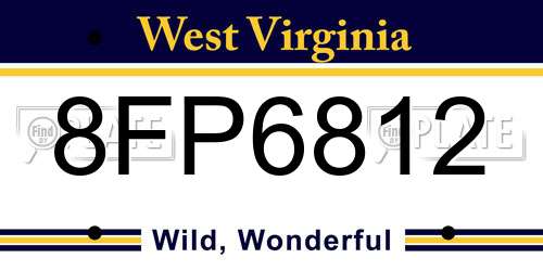 8FP6812 West Virginia License Plate